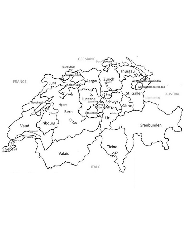 Karte der Schweiz Ausmalbild