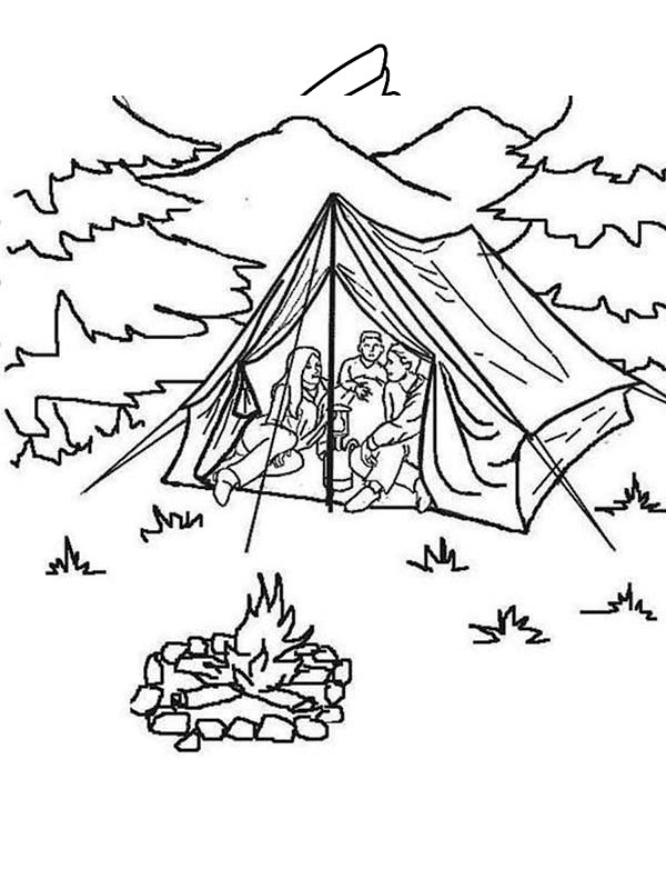 Camping im Zelt Ausmalbild