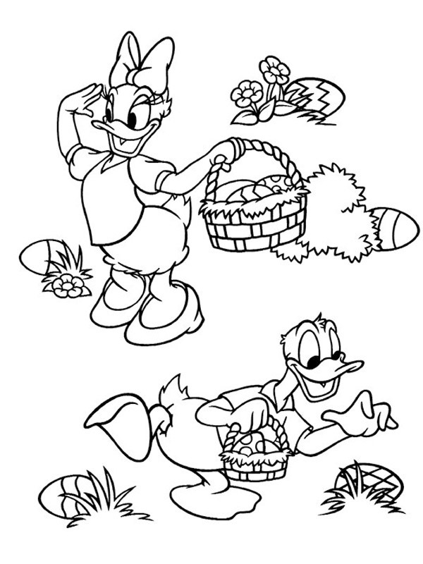 Daisy und Donald suchen Ostereier Ausmalbild