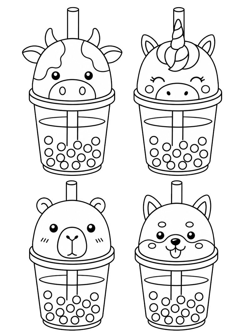 Kawaii Bubble-Tea-Becher Ausmalbild Kawaii Bubble-Tea-Becher Ausmalbild