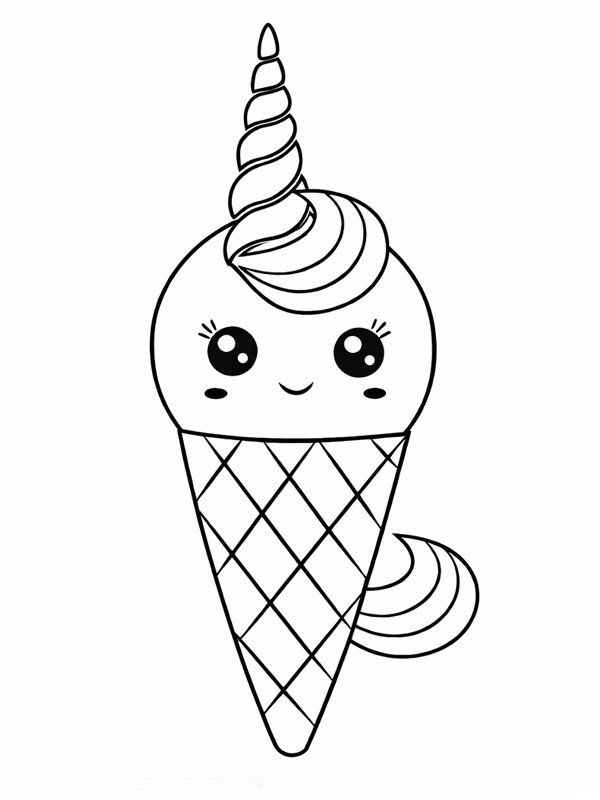 Kawaii Einhorn-Eis Ausmalbild