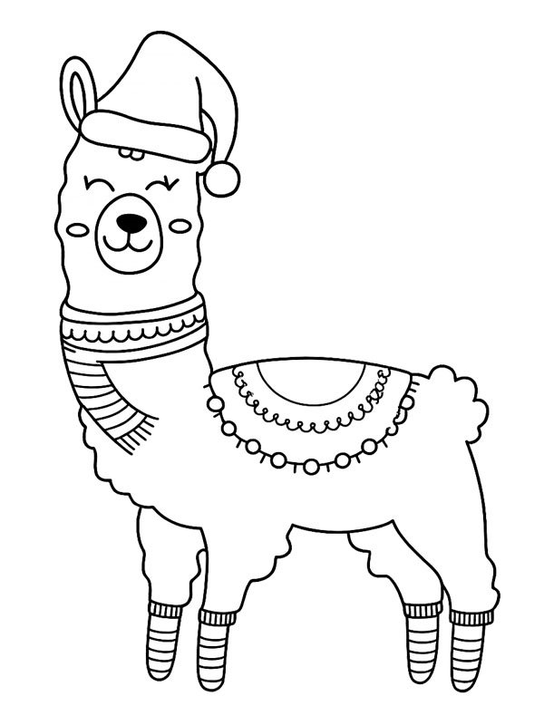 Weihnachts-Alpaka Ausmalbild