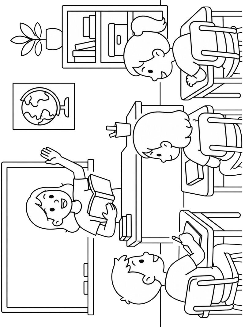 Kinder im Klassenzimmer Ausmalbild Kinder im Klassenzimmer Ausmalbild