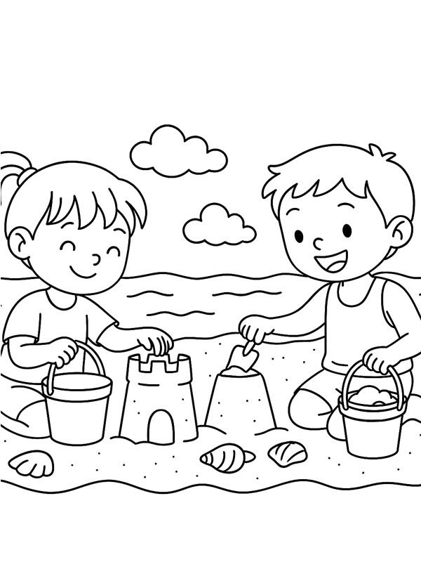 Kinder spielen am Strand Ausmalbild Kinder spielen am Strand Ausmalbild