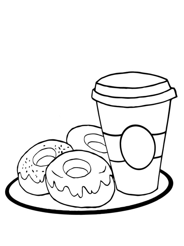 Kaffee und Donut Ausmalbild