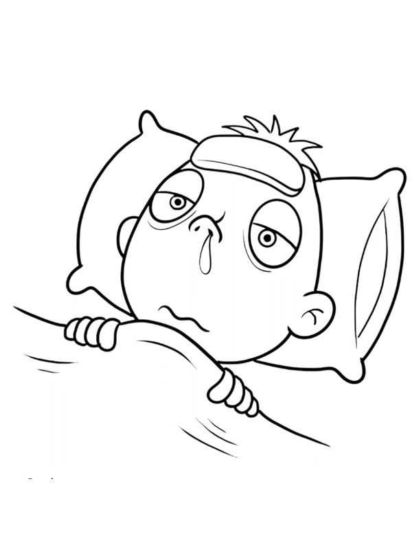 Junge mit Grippe Ausmalbild