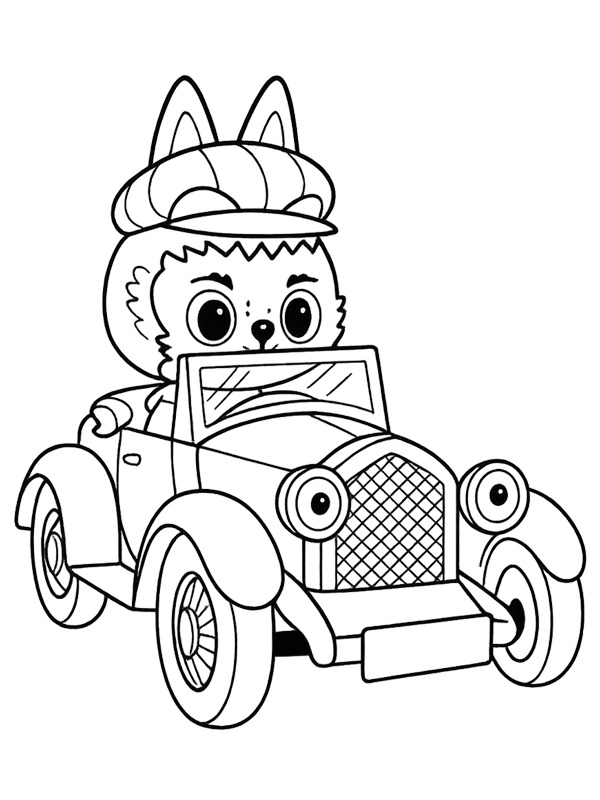 Labubu in einem Auto Ausmalbild Labubu in einem Auto Ausmalbild