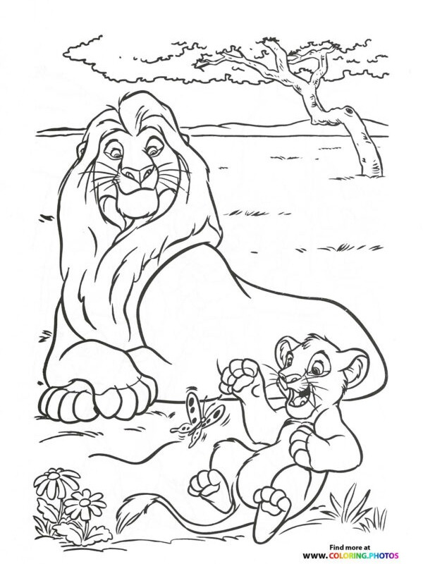 Löwenkönig Mufasa und Simba Ausmalbild