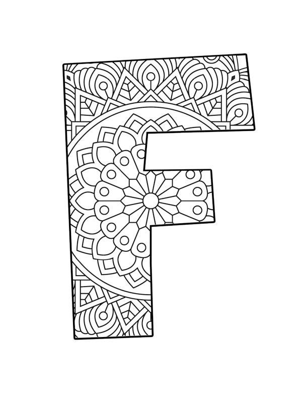 Buchstabe F Mandala Ausmalbild