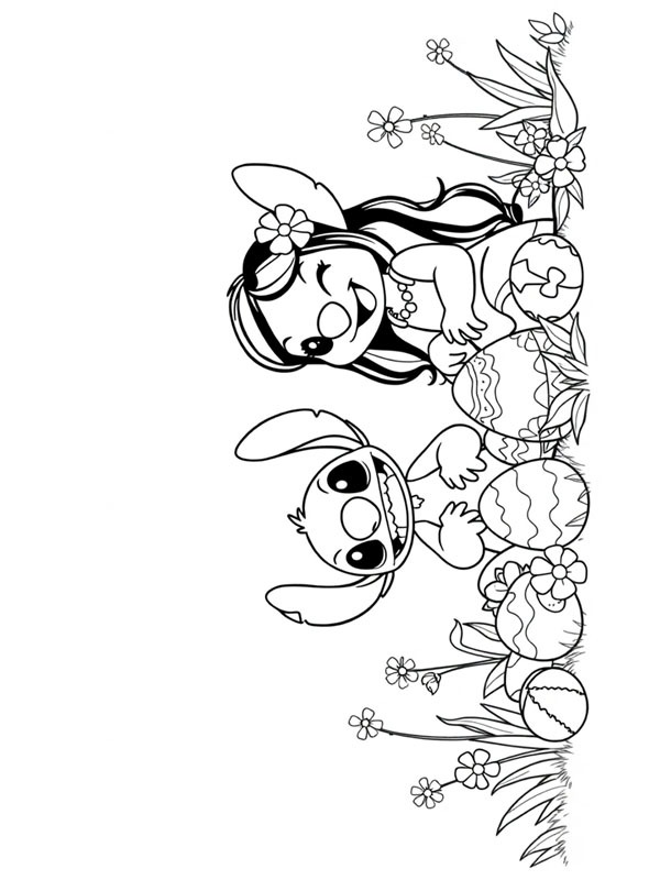 Lilo und Stitch feiern Ostern Ausmalbild Lilo und Stitch feiern Ostern Ausmalbild