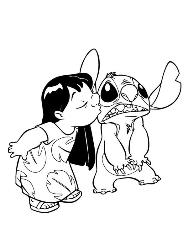 Lilo gibt Stitch einen Kuss Ausmalbild
