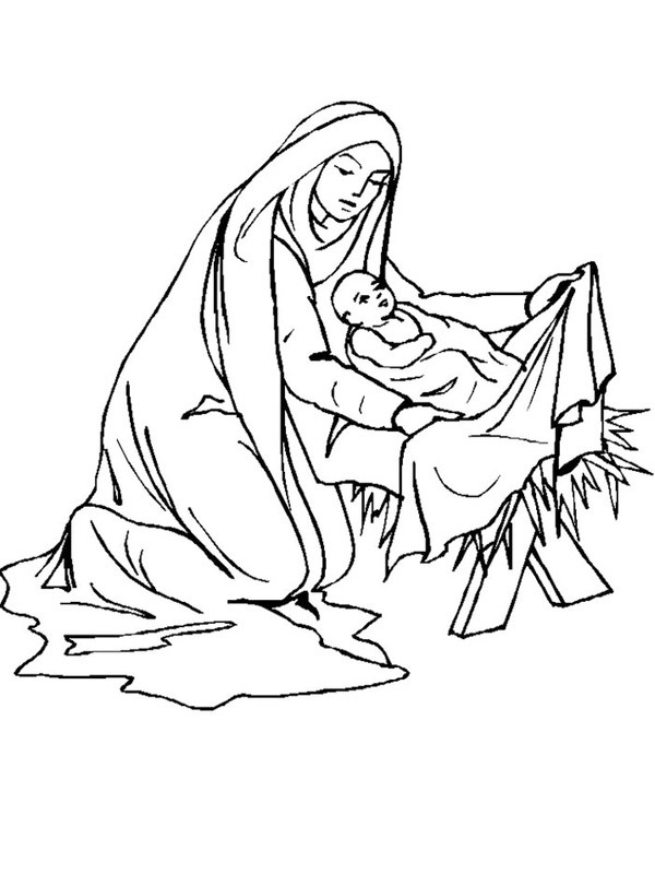Maria und Jesus Ausmalbild