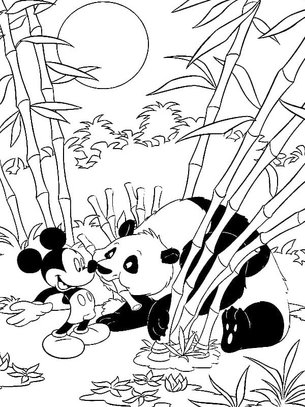 Micky Maus und Panda Ausmalbild