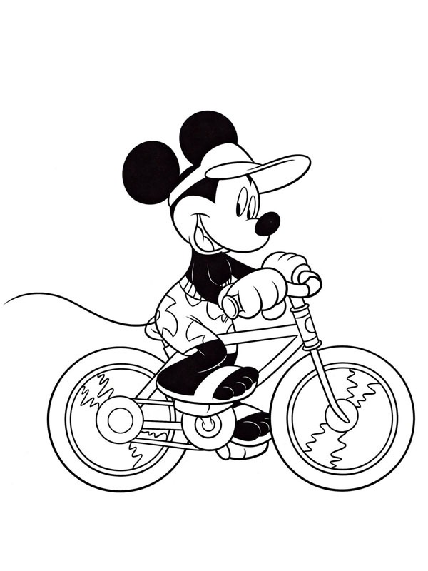 Micky Maus auf dem Fahrrad Ausmalbild