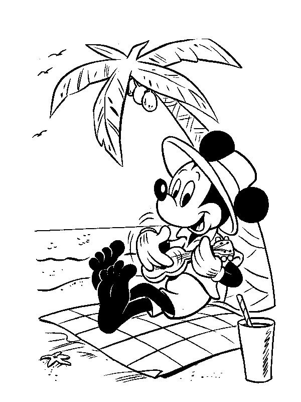 Micky Maus am Strand Ausmalbild