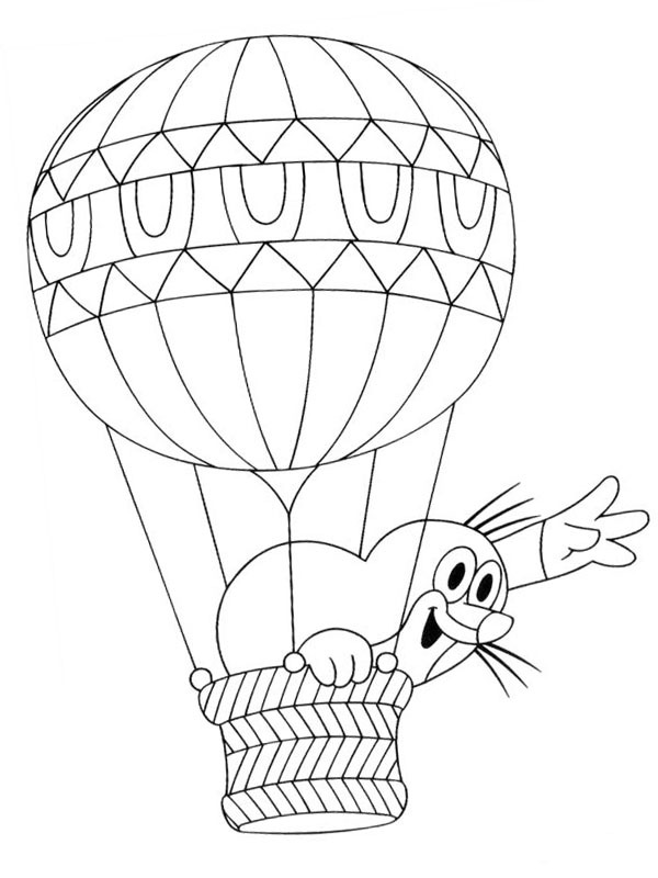 Maulwurf winkt aus dem Heißluftballon Ausmalbild Maulwurf winkt aus dem Heißluftballon Ausmalbild