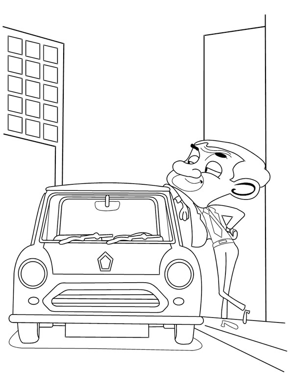 Mr. Bean und das Miniauto Ausmalbild
