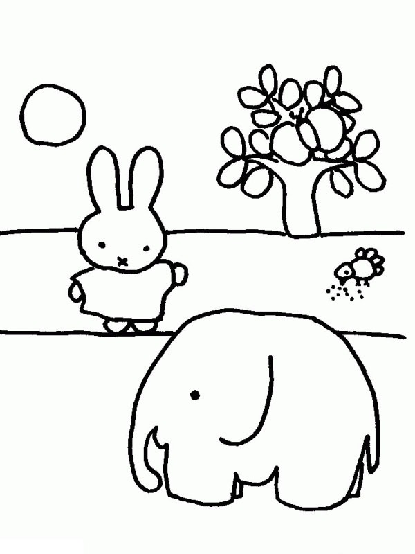 Miffy bei den Elefant Ausmalbild
