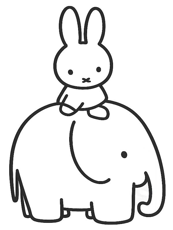 Miffy auf dem Elefanten Ausmalbild
