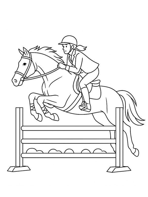 Pferd und Reiter springen über einen Zaun Ausmalbild Pferd und Reiter springen über einen Zaun Ausmalbild