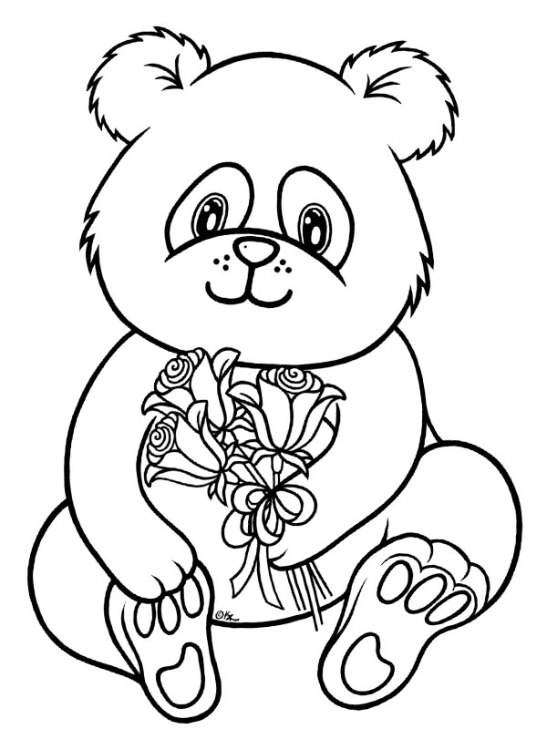 Panda mit Blumen Ausmalbild