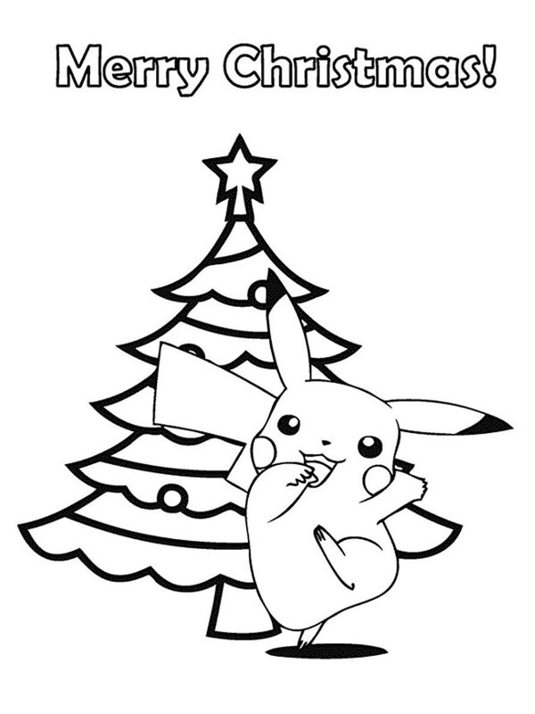 Pikachu am Weihnachtsbaum Ausmalbild Pikachu am Weihnachtsbaum Ausmalbild