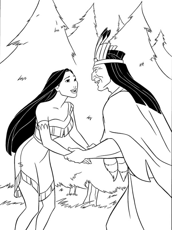 Pocahontas und ihr Vater Powhatan Ausmalbild Pocahontas und ihr Vater Powhatan Ausmalbild