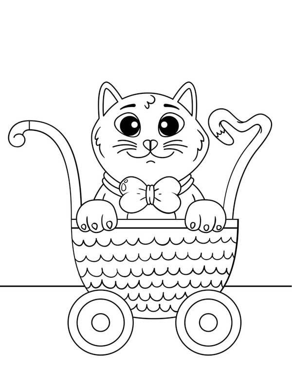 Katze im Kinderwagen Ausmalbild