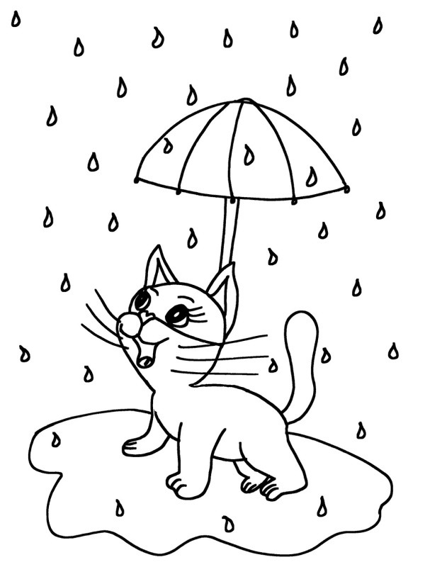 Katze im Regen Ausmalbild