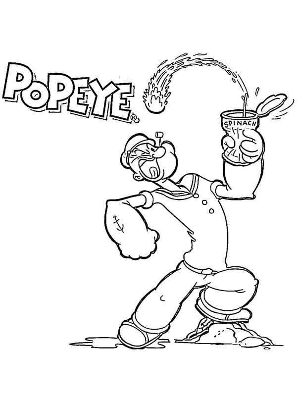 Popeye isst Spinat Ausmalbild