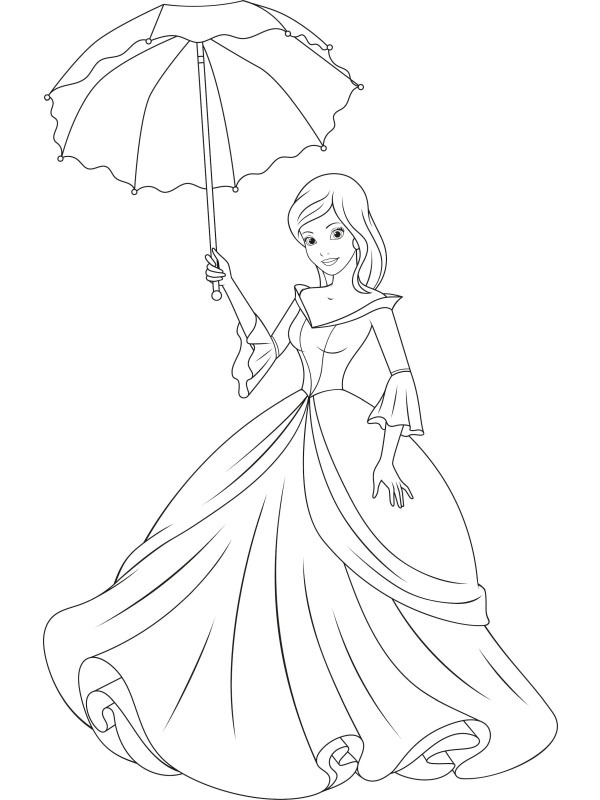 Prinzessin mit Regenschirm Ausmalbild