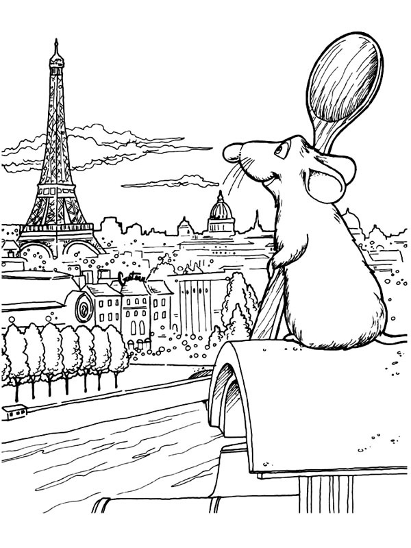 Remy guckt sich den Eiffelturm an Ausmalbild