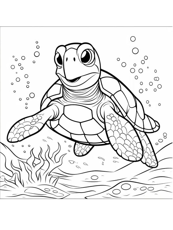 Schildkröte unter Wasser Ausmalbild