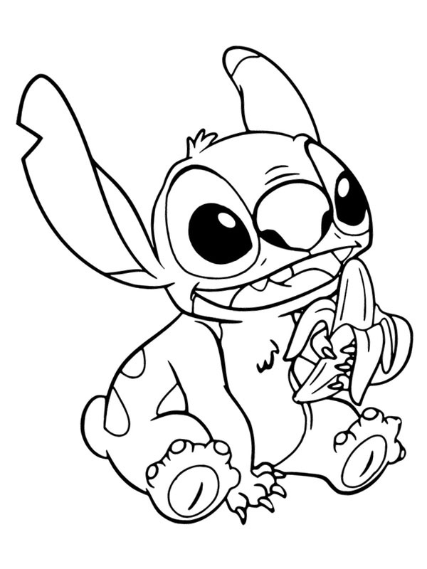 Stitch isst eine Banane Ausmalbild