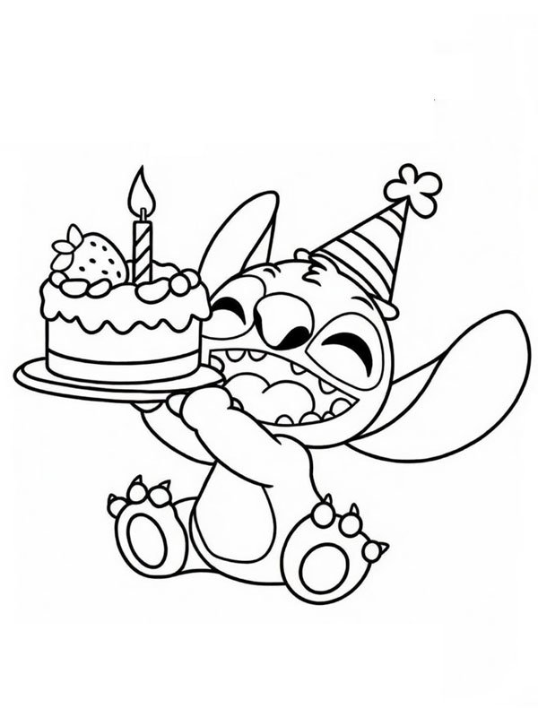 Stitch mit Kuchen Ausmalbild
