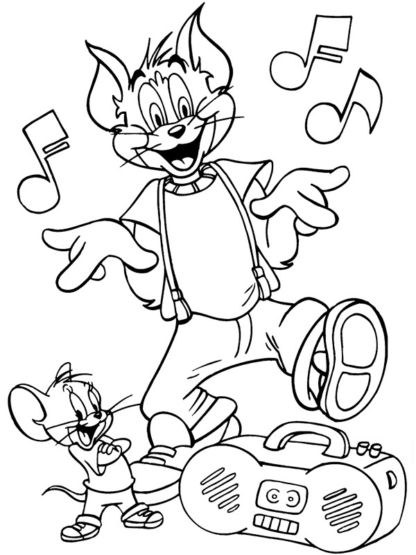 Tom und Jerry hören Musik Ausmalbild