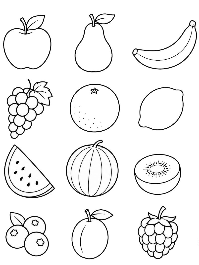 Verschiedene Obstsorten Ausmalbild Verschiedene Obstsorten Ausmalbild