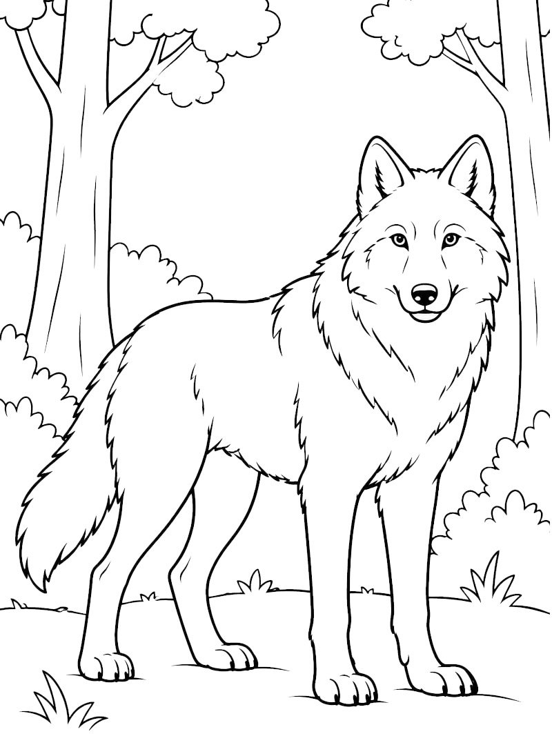 Wolf im Wald Ausmalbild Wolf im Wald Ausmalbild