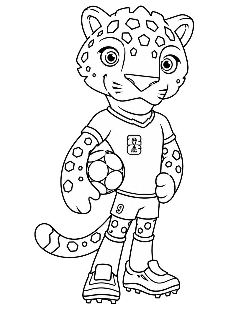 Zayu der Jaguar (Maskottchen der WM 2026) Ausmalbild Zayu der Jaguar (Maskottchen der WM 2026) Ausmalbild