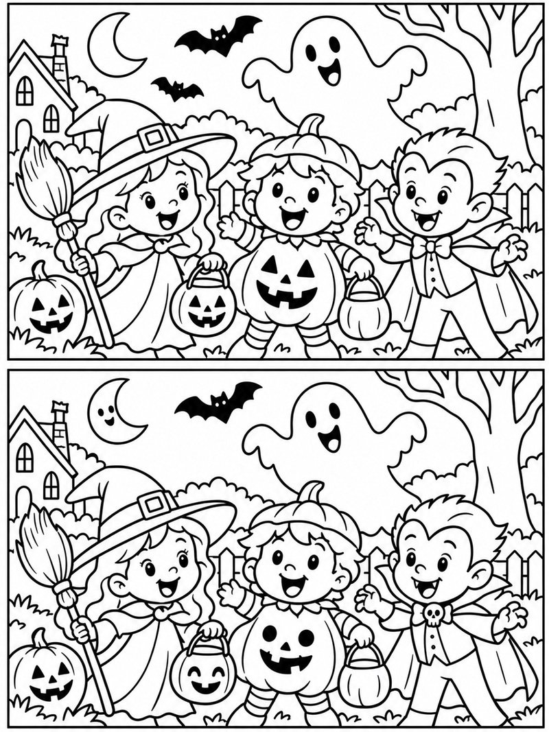 Halloween Finde die 5 Unterschiede Ausmalbild Halloween Finde die 5 Unterschiede Ausmalbild
